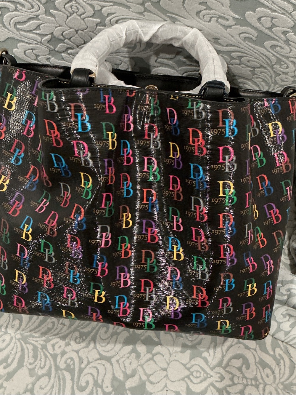Dooney & Bourke Black Tote with Multicolor DB Print - Picture 4 of 8